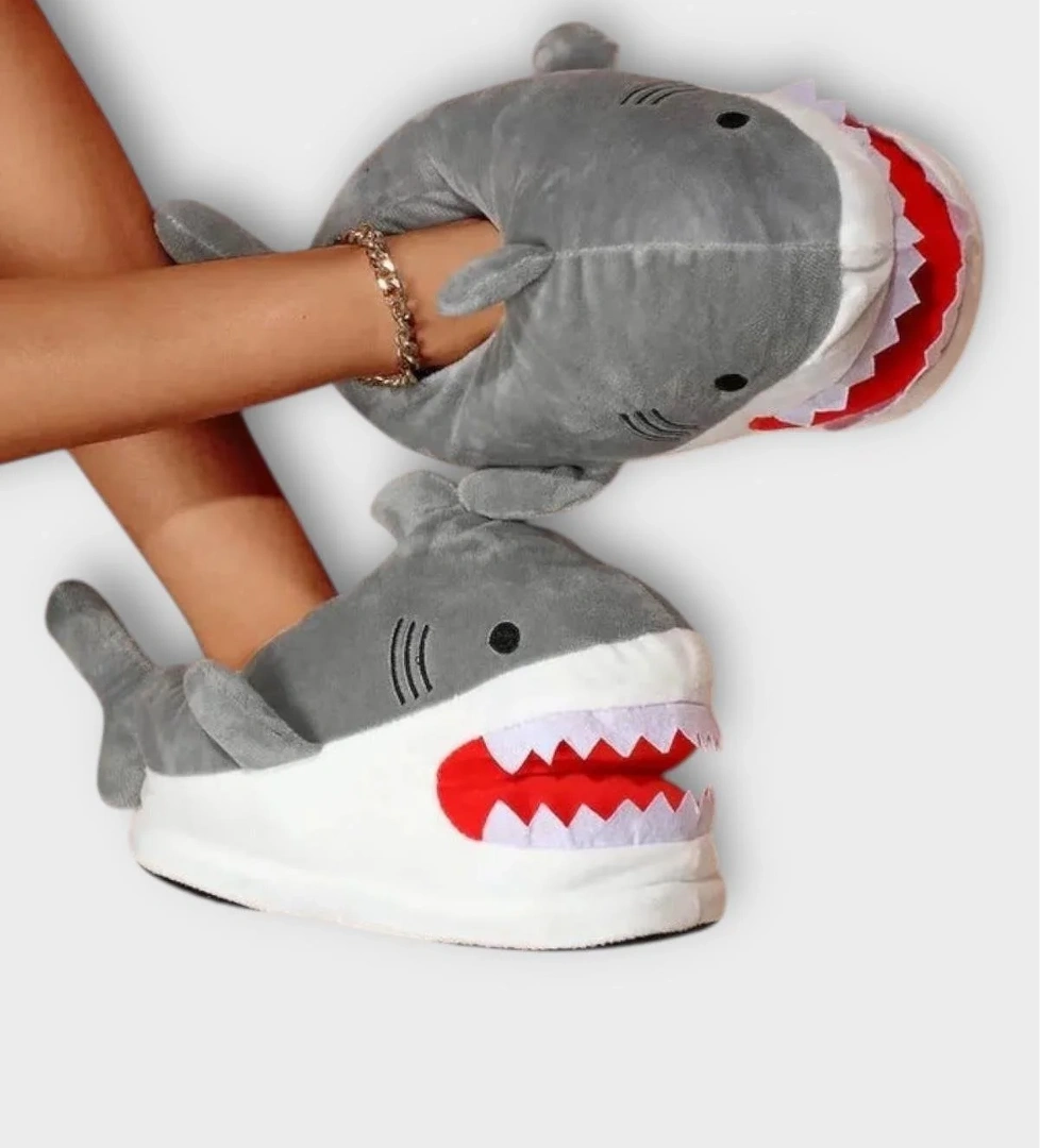 Kadın Köpek Balığı Figürlü Panduf GRİ