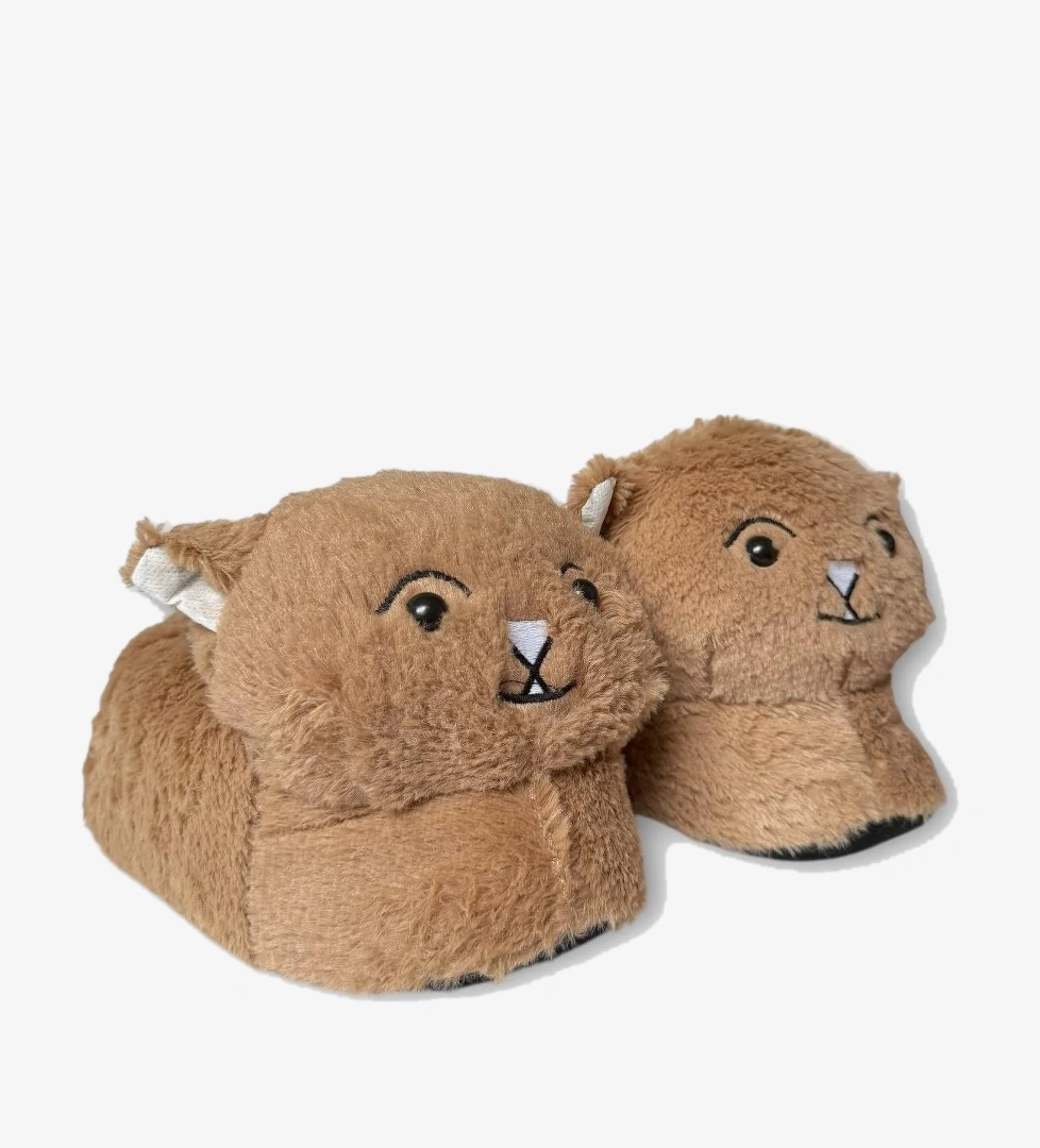 Kadın Sevimli Kedi Figürlü Peluş Panduf VİZON