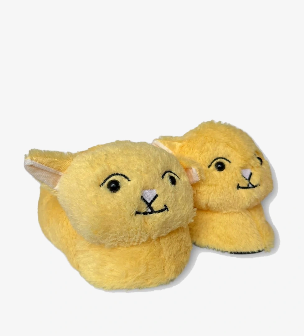 Kadın Sevimli Kedi Figürlü Peluş Panduf SARI - Görsel 1
