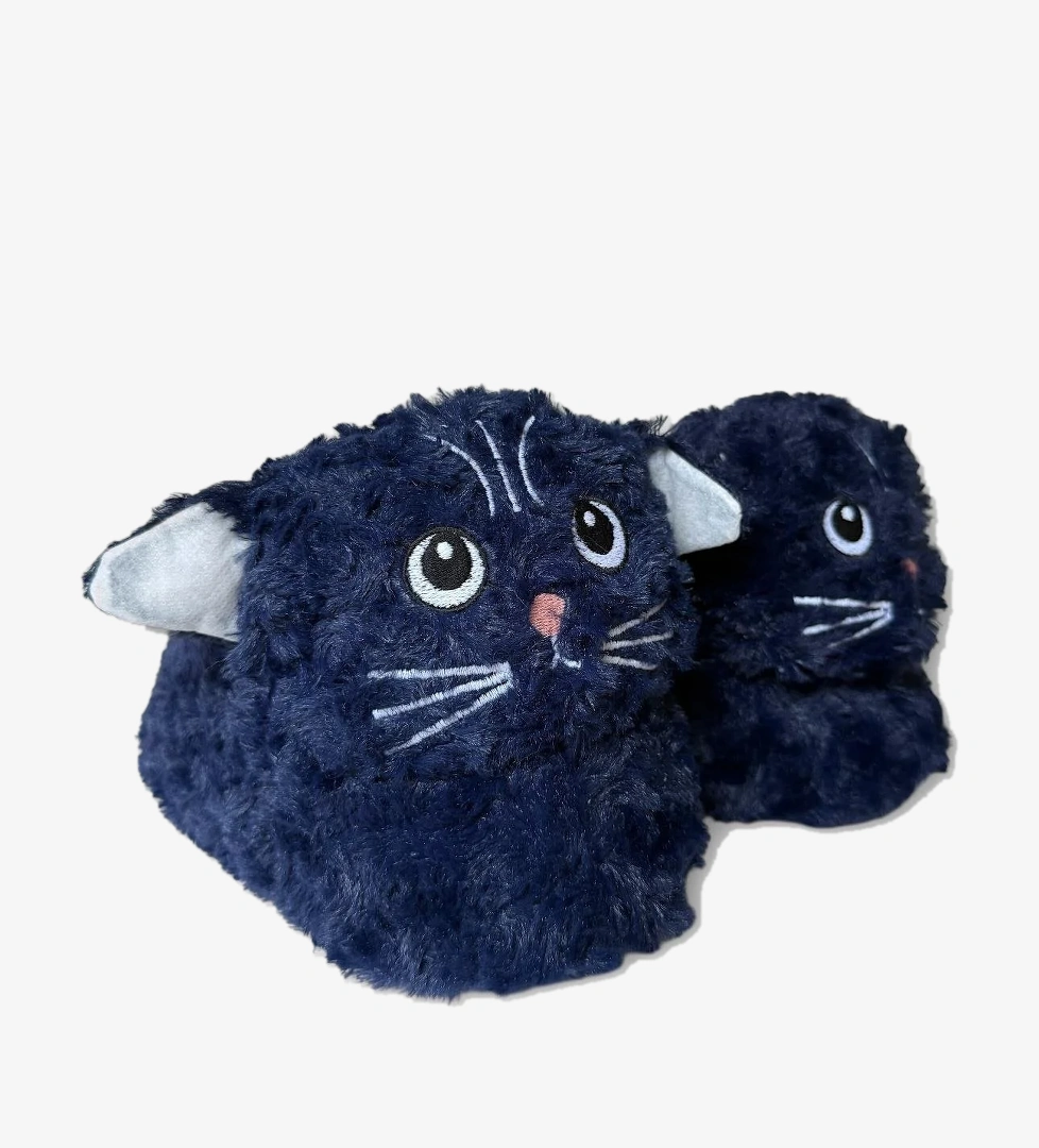 Kadın Sevimli Kedi Figürlü Peluş Panduf LACİVERT