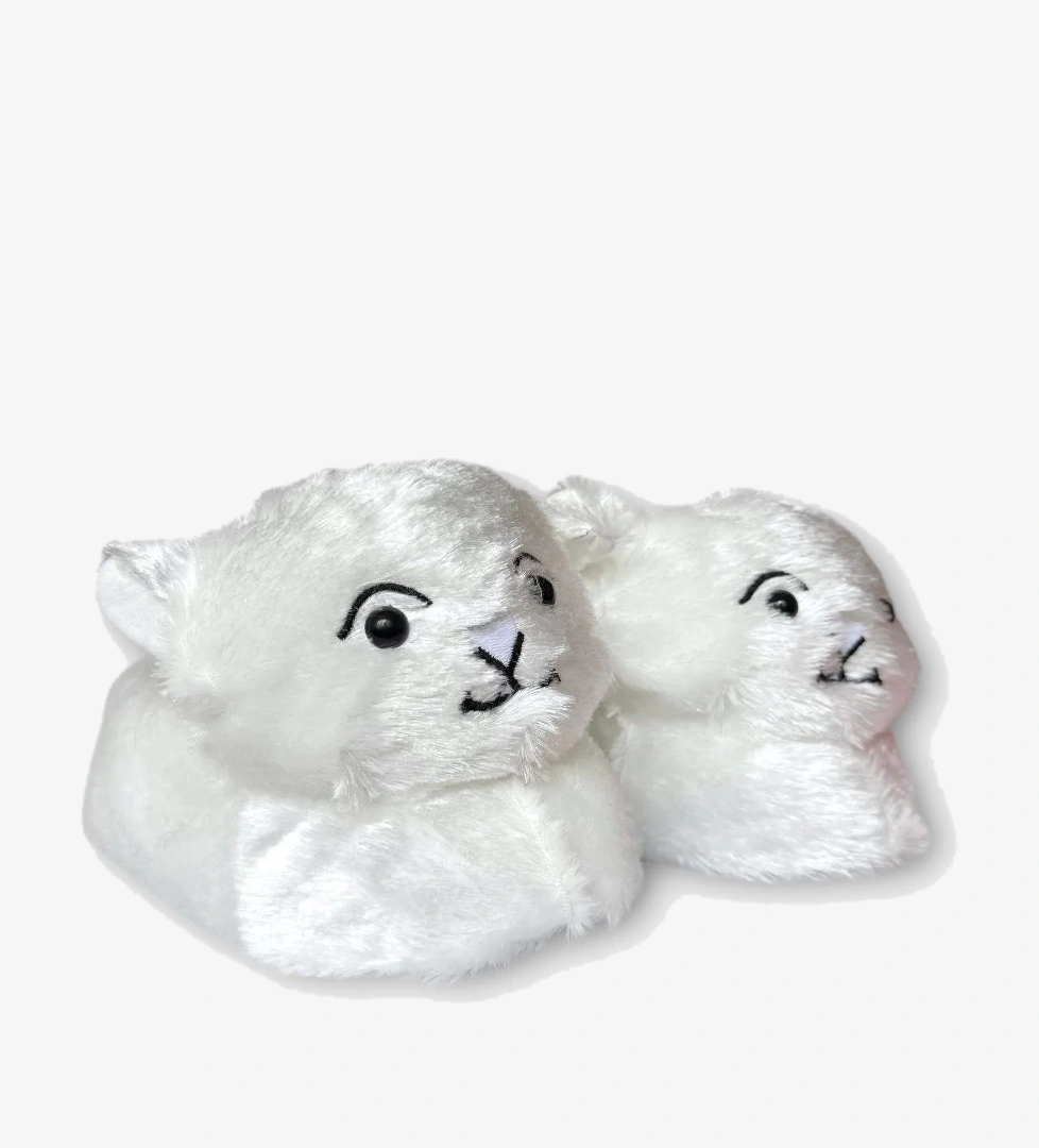 Kadın Sevimli Kedi Figürlü Peluş Panduf GRİ - Görsel 1