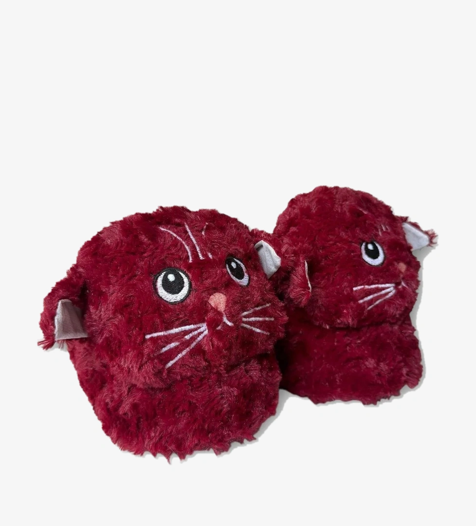 Kadın Sevimli Kedi Figürlü Peluş Panduf BORDO