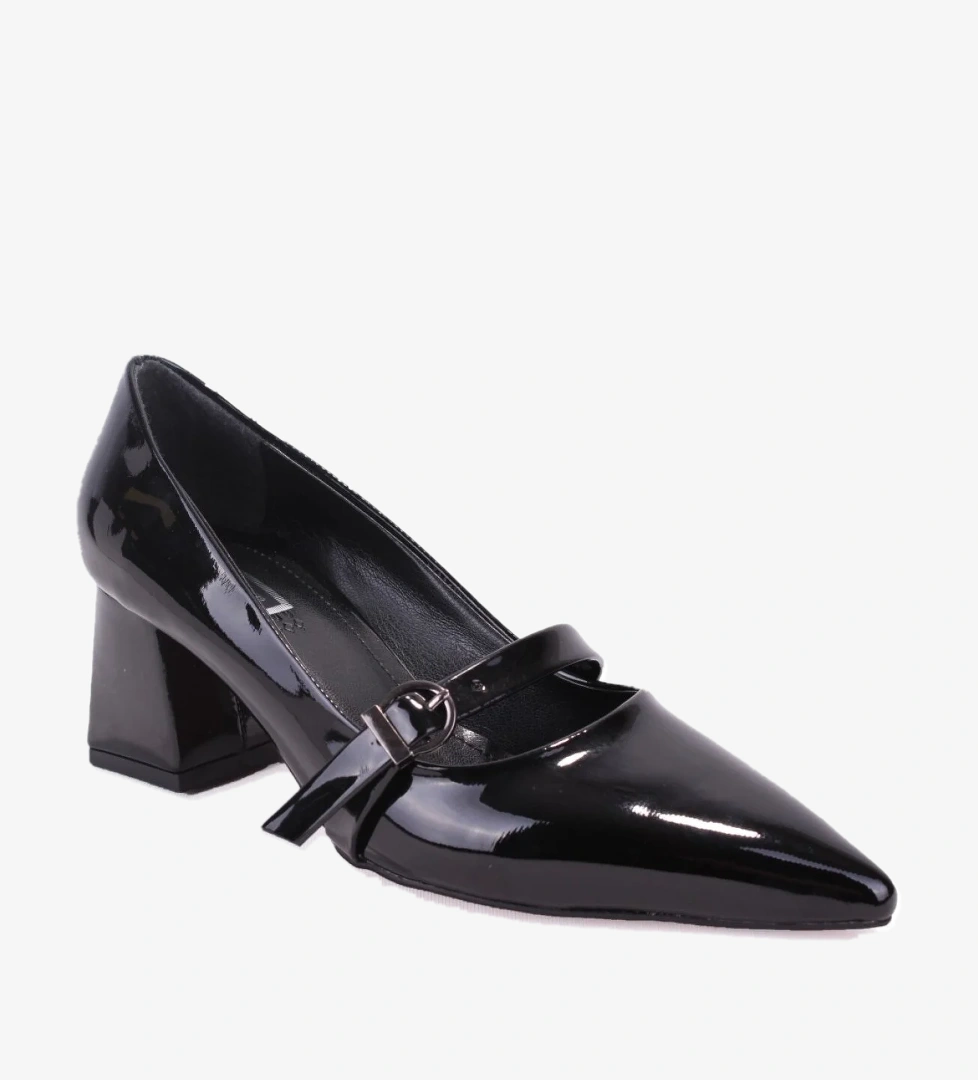 DZA07-129604 Siyah Rugan Klasik Topuklu Kadın Ayakkabı