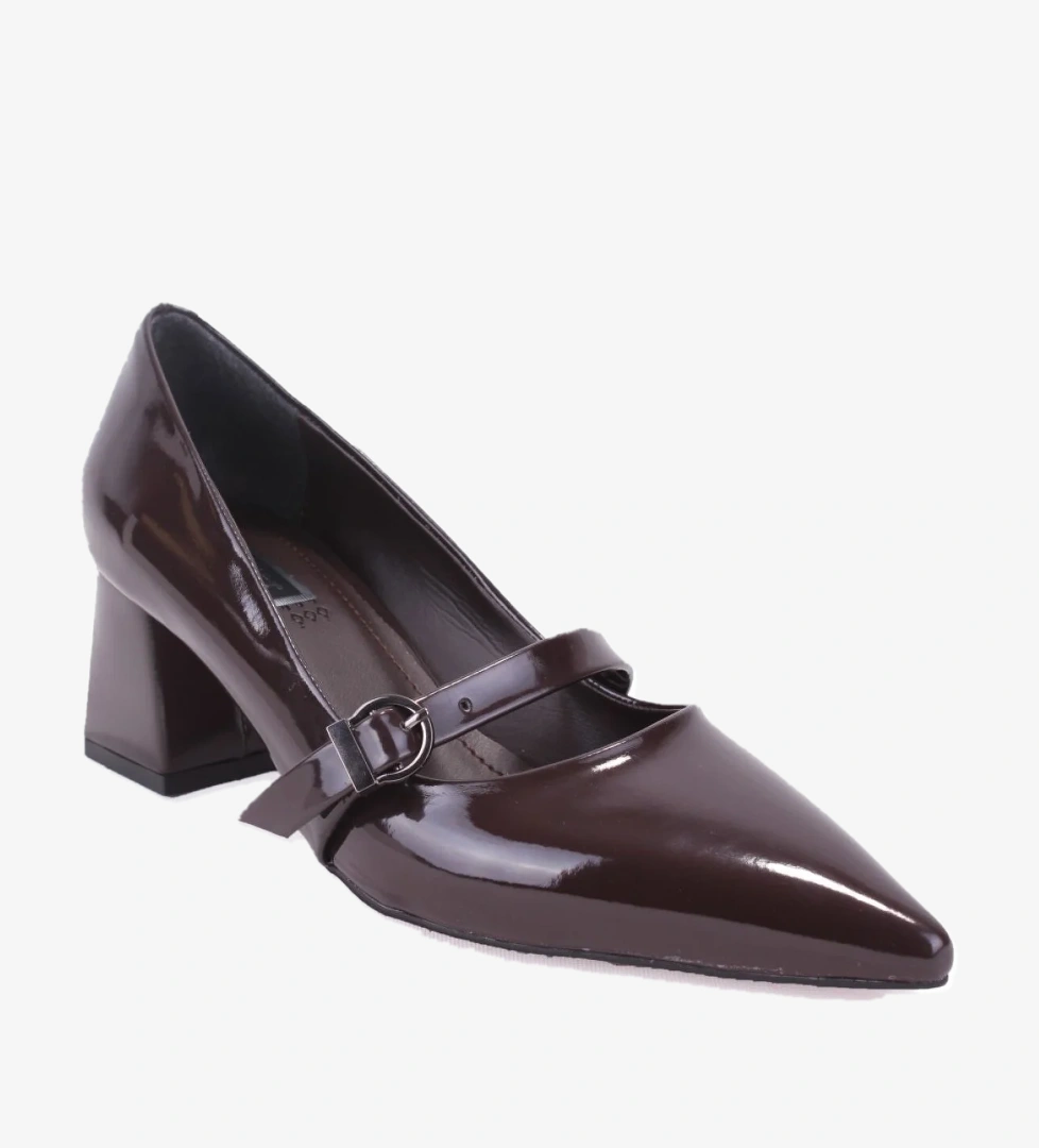 Dagoster Dza07-129604 Kahve Siyah Rugan Klasik Topuklu Kadın Ayakkabı model görseli