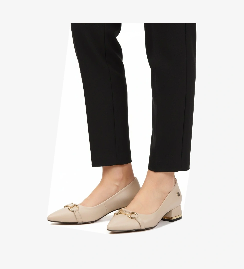 Pierre Cardin Bej Siyah Saten Rugan Dar Kalıp Kadın Abiye Ayakkabı Pc-55197 Z model görseli