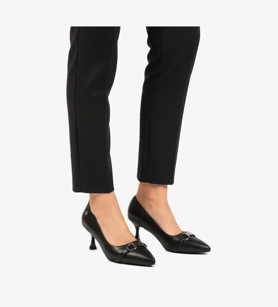 Siyah Kadın Kısa İnce Topuklu Ayakkabı PC-55015 Z