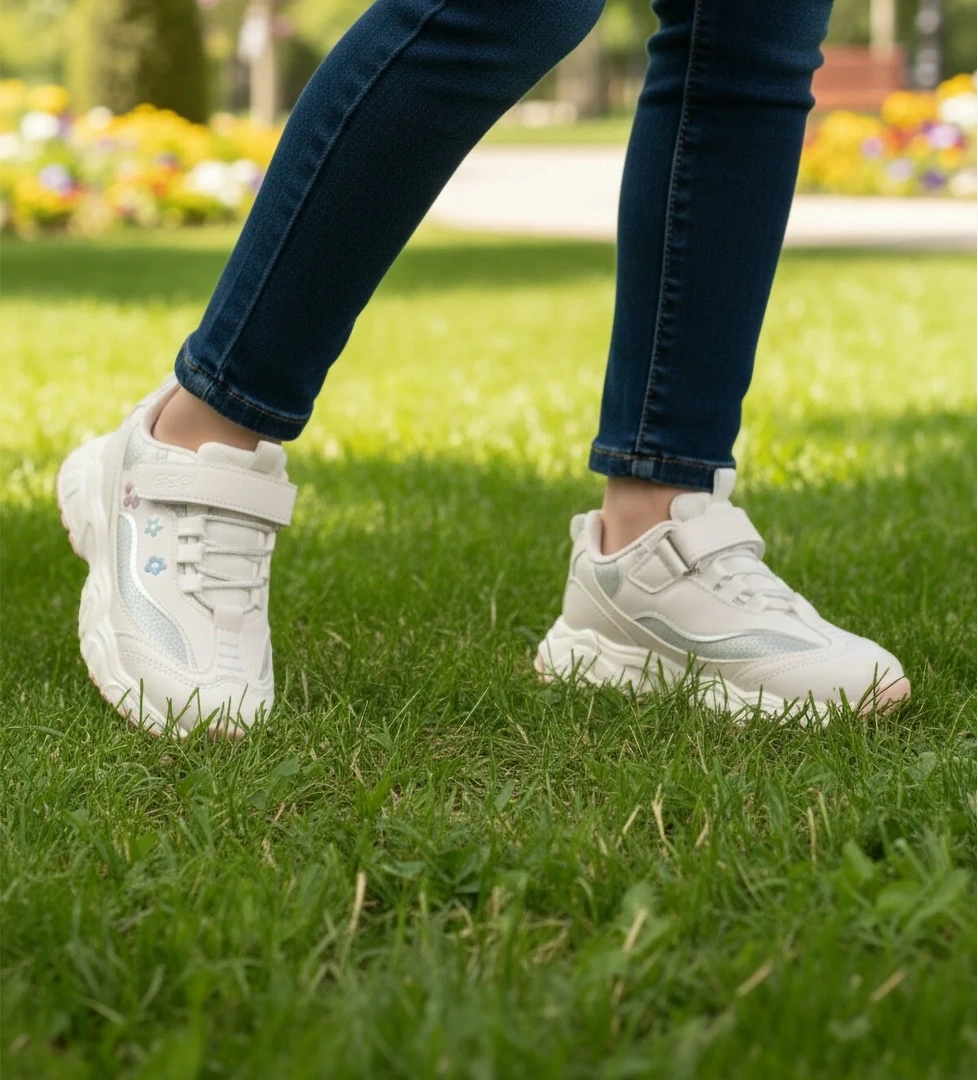 Cool Beyaz Cırtlı Hafif Kız Çocuk Spor Ayakkabı Bella Kısa P model görseli