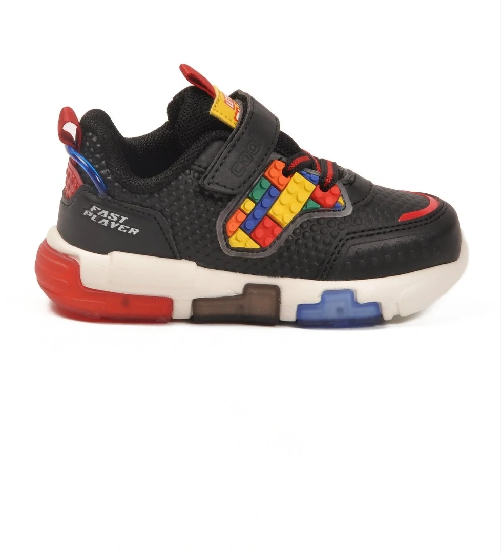 Siyah Cırtlı Işıklı Hafif Bebek Spor Ayakkabı Heros B