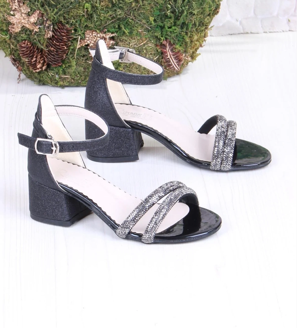 352087 Taşlı Detaylı Topuklu Kız Çocuk Abiye Ayakkabı - Görsel 1