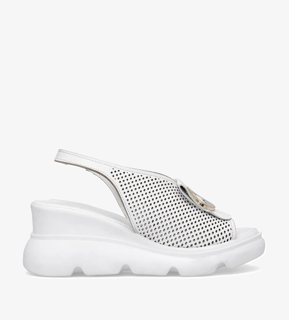 Elit Zeyn 8067 Kadın Hakiki Deri Dolgu Topuk Sandalet Beyaz