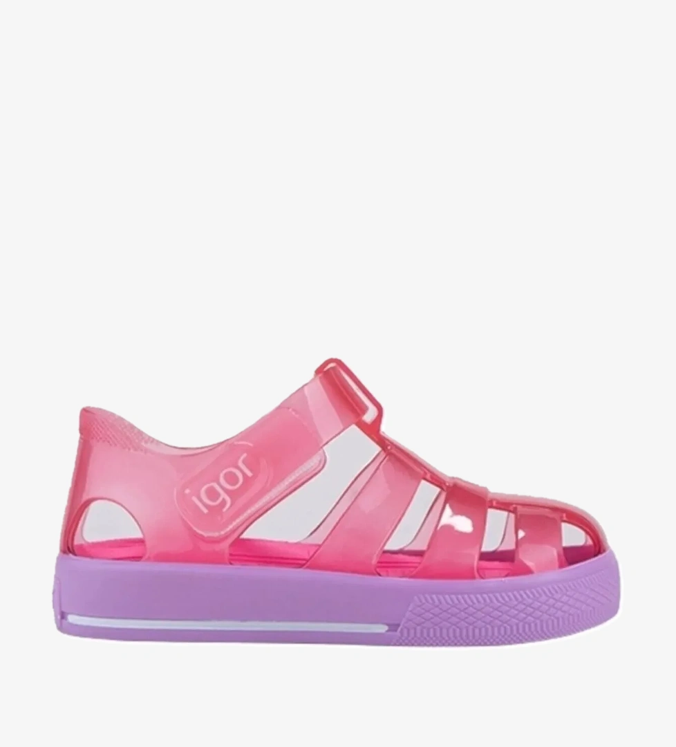 S10270-018 Star Bicolor Çocuk Kırmızı Mor Sandalet - Görsel 1