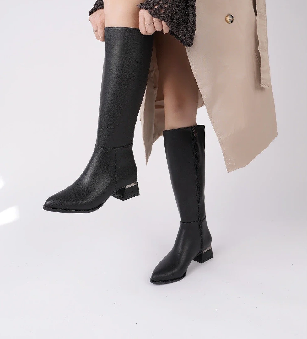 Muggo COLLİE Sivri Burun Yandan Fermuarlı Topuklu Kadın Çizme