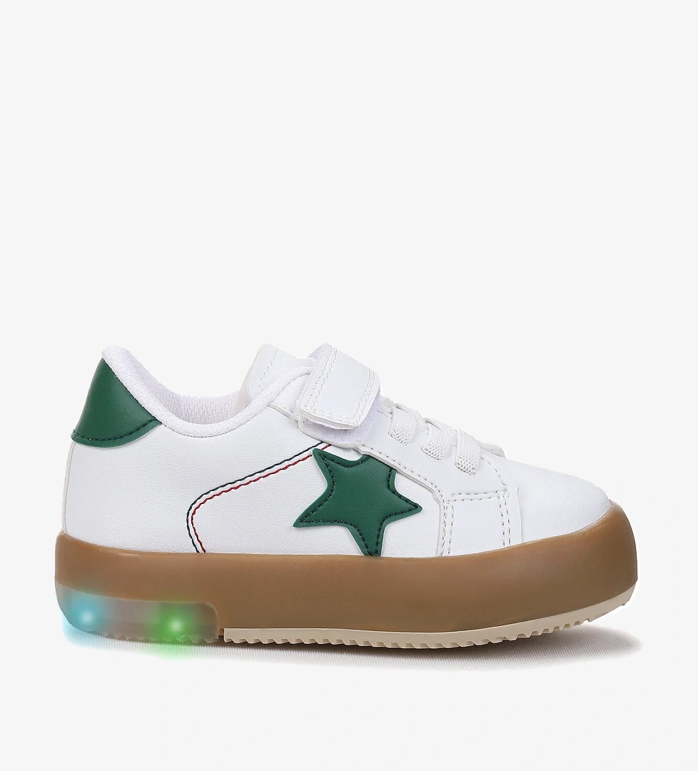 Rena Günlük Cırtlı Işıklı Erkek Bebek Spor Ayakkabı Beyaz - Yeşil