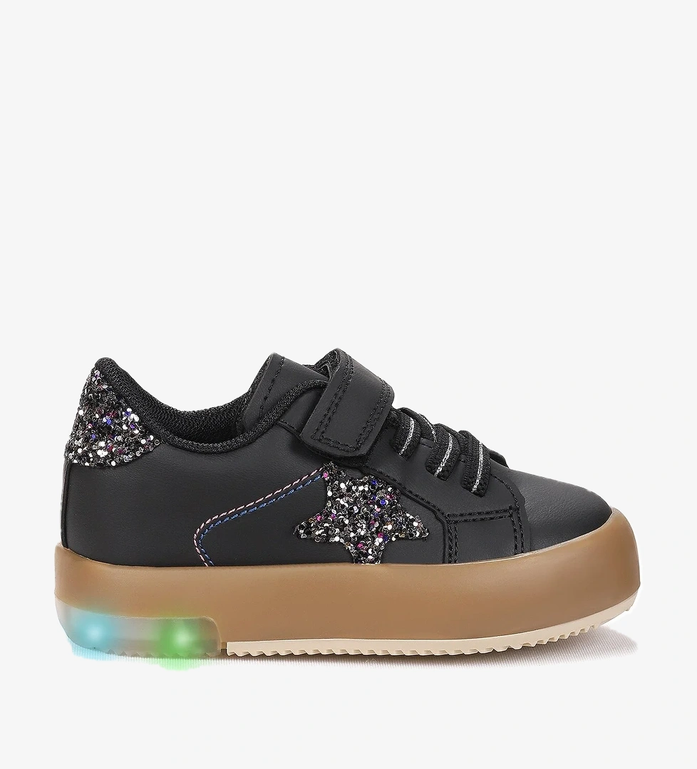 Rena Günlük Cırtlı Işıklı Kız Bebek Spor Ayakkabı Siyah - Platin