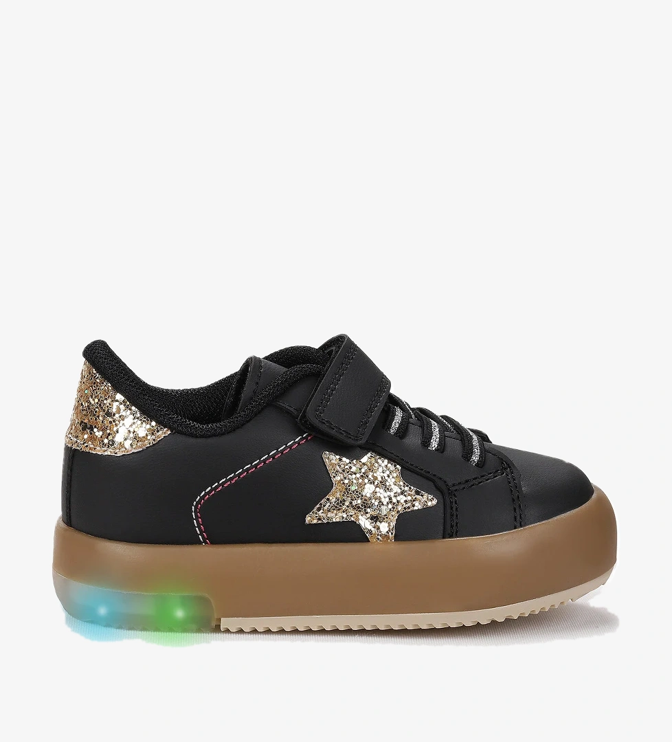 Rena Günlük Cırtlı Işıklı Kız Bebek Spor Ayakkabı Siyah - Altın