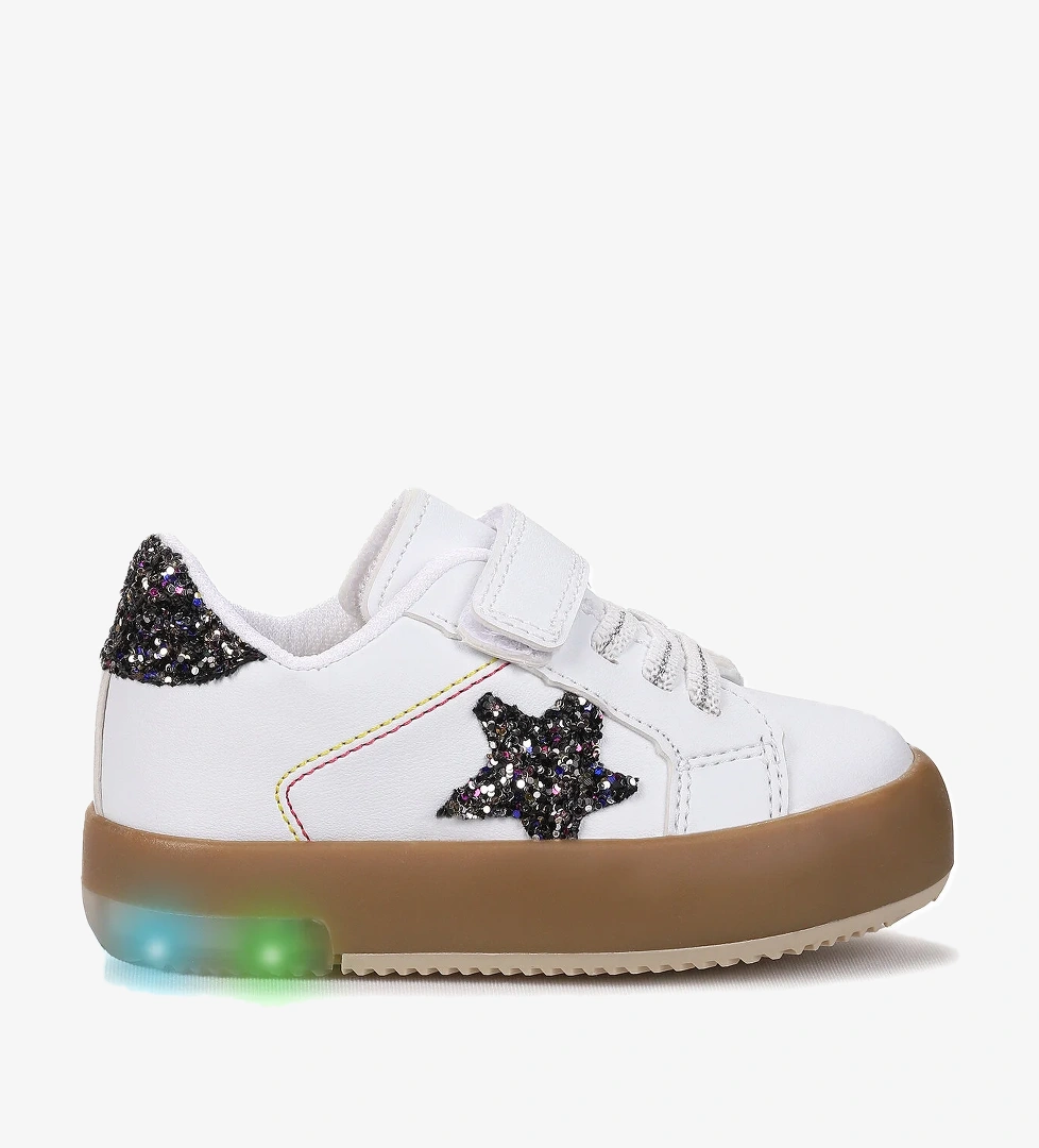 Rena Günlük Cırtlı Işıklı Kız Bebek Spor Ayakkabı Beyaz - Platin