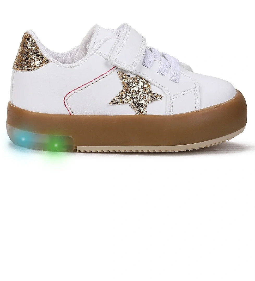 Rena Günlük Cırtlı Işıklı Kız Bebek Spor Ayakkabı Beyaz - Altın