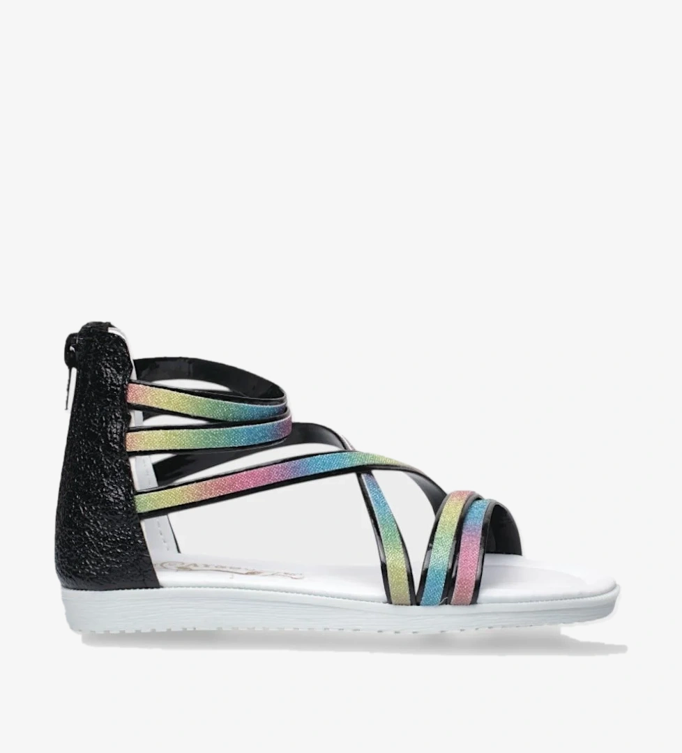 Kız Çocuk Fermuarlı Kaydırmaz Taban Bilekli Sandalet SİYAH