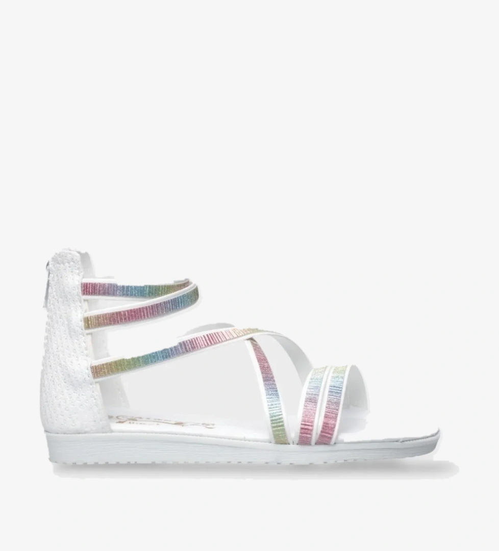 Kız Çocuk Fermuarlı Kaydırmaz Taban Bilekli Sandalet BEYAZ