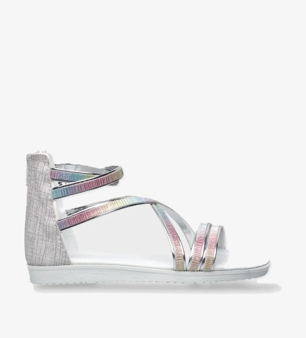 Kız Çocuk Fermuarlı Kaydırmaz Taban Bilekli Sandalet GRİ