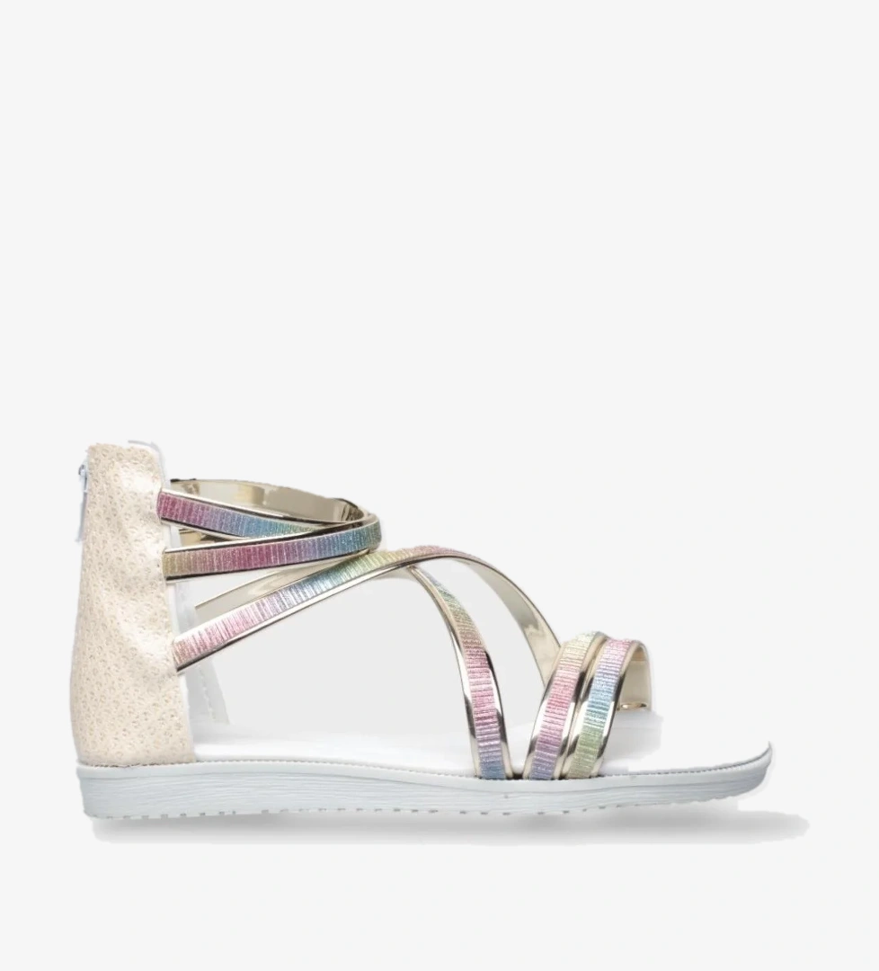 Kız Çocuk Fermuarlı Kaydırmaz Taban Bilekli Sandalet BEJ - Görsel 1