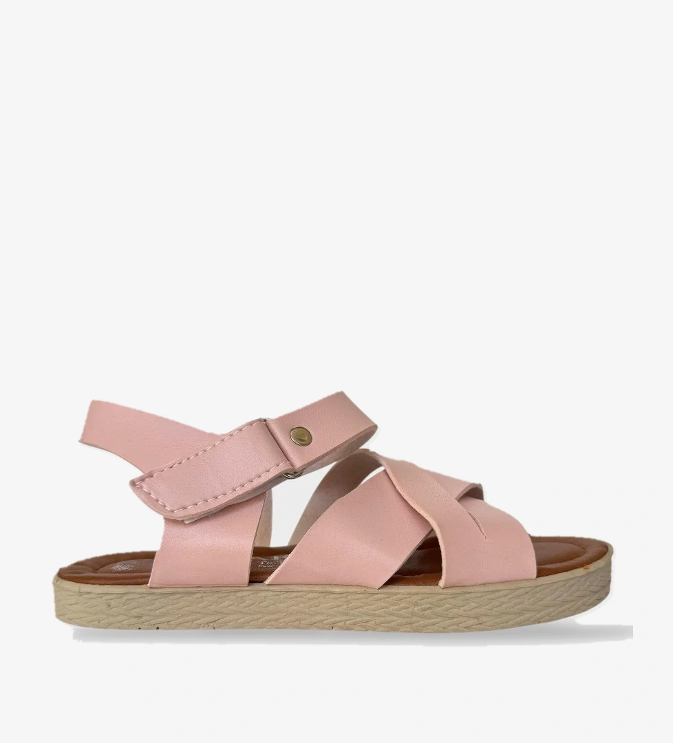 Kadın Cırtlı Çapraz Bant Sandalet PUDRA