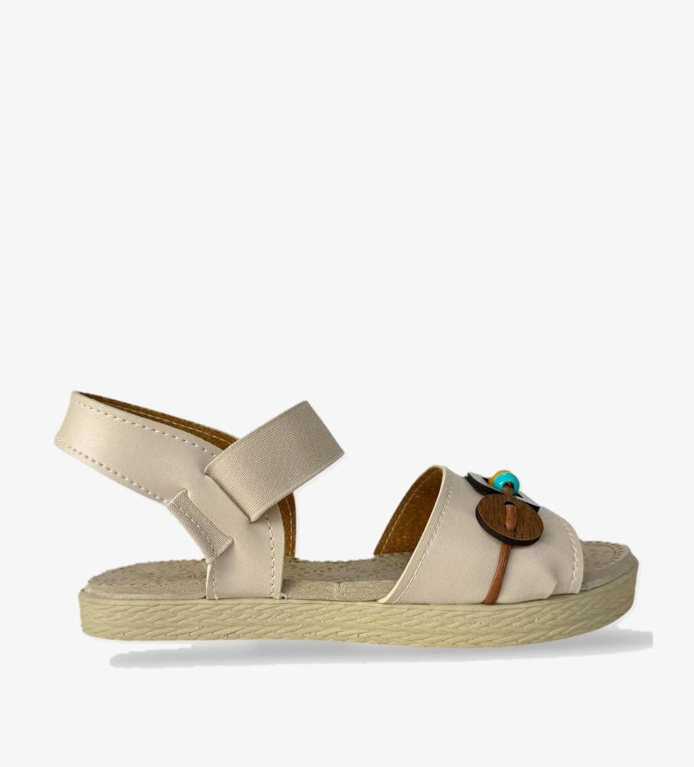 Lastikli Boncuk Detaylı Günlük Kadın Sandalet BEJ - TABA