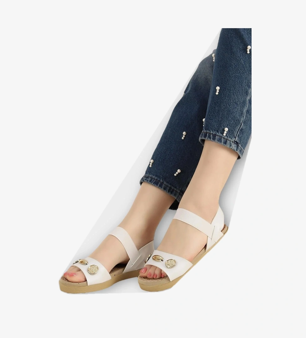 Kadın Tek Bant Aksesuarlı Bilek Lastik Detaylı Sandalet BEYAZ