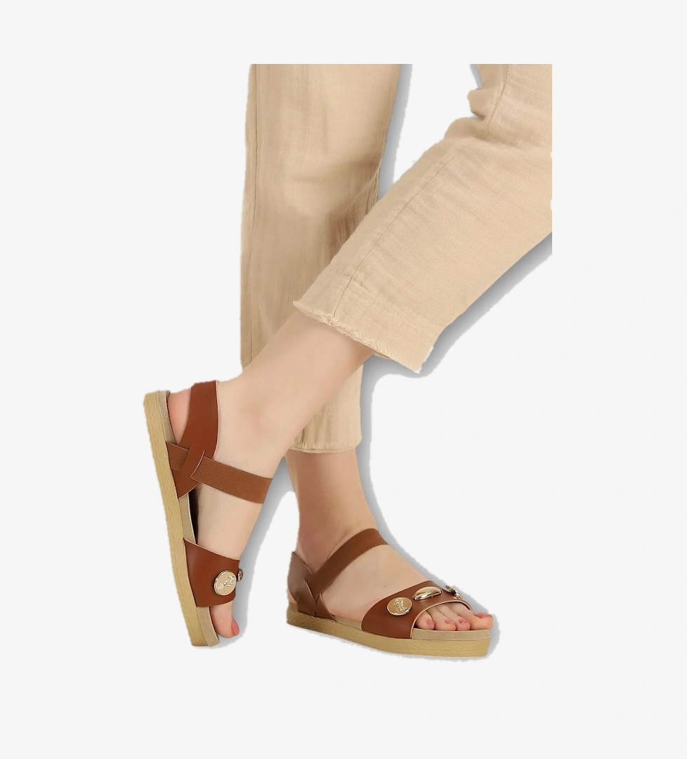 Kadın Tek Bant Aksesuarlı Bilek Lastik Detaylı Sandalet TABA