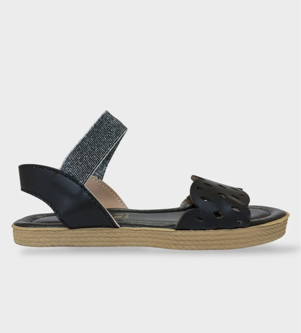 Kadın Tek Bant Lastik Detaylı Lazer Kesim Yazlık Sandalet SİYAH