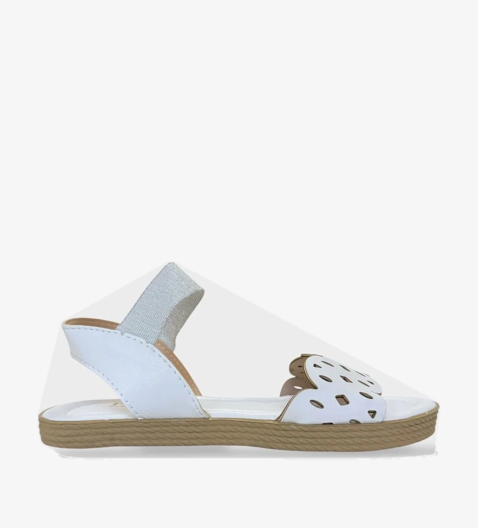 Kadın Tek Bant Lastik Detaylı Lazer Kesim Yazlık Sandalet BEYAZ