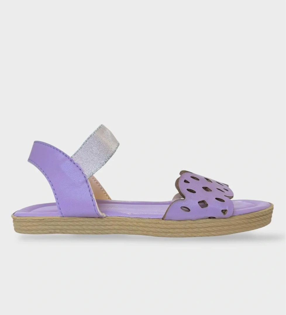 Kadın Tek Bant Lastik Detaylı Lazer Kesim Yazlık Sandalet Lila