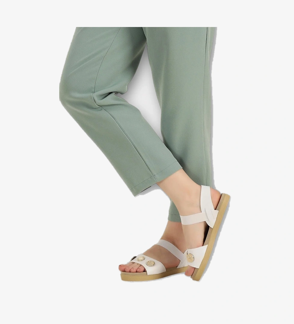 Kadın Tek Bant Aksesuarlı Bilek Lastik Detaylı Sandalet BEYAZ - Görsel 1