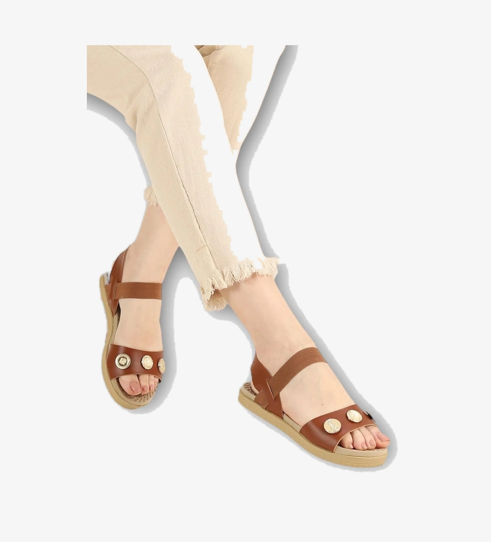 Kadın Tek Bant Aksesuarlı Bilek Lastik Detaylı Sandalet TABA