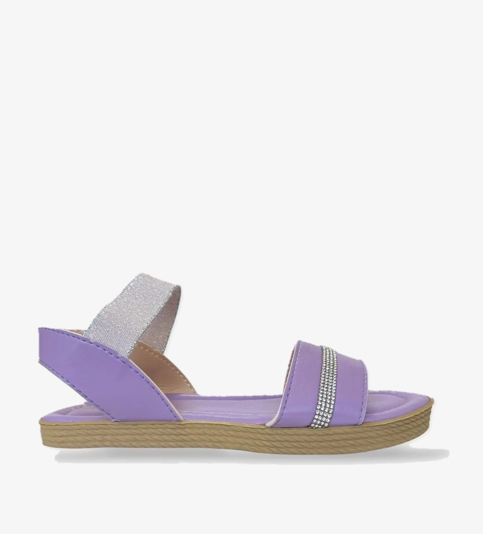 Kadın Taşlı Tek Bant Lastik Detaylı Sandalet Lila