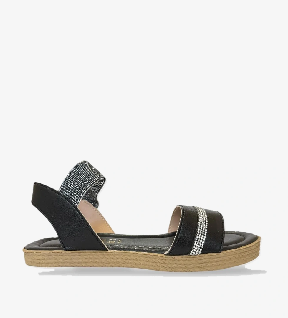 Kadın Taşlı Tek Bant Lastik Detaylı Sandalet SİYAH - Görsel 1