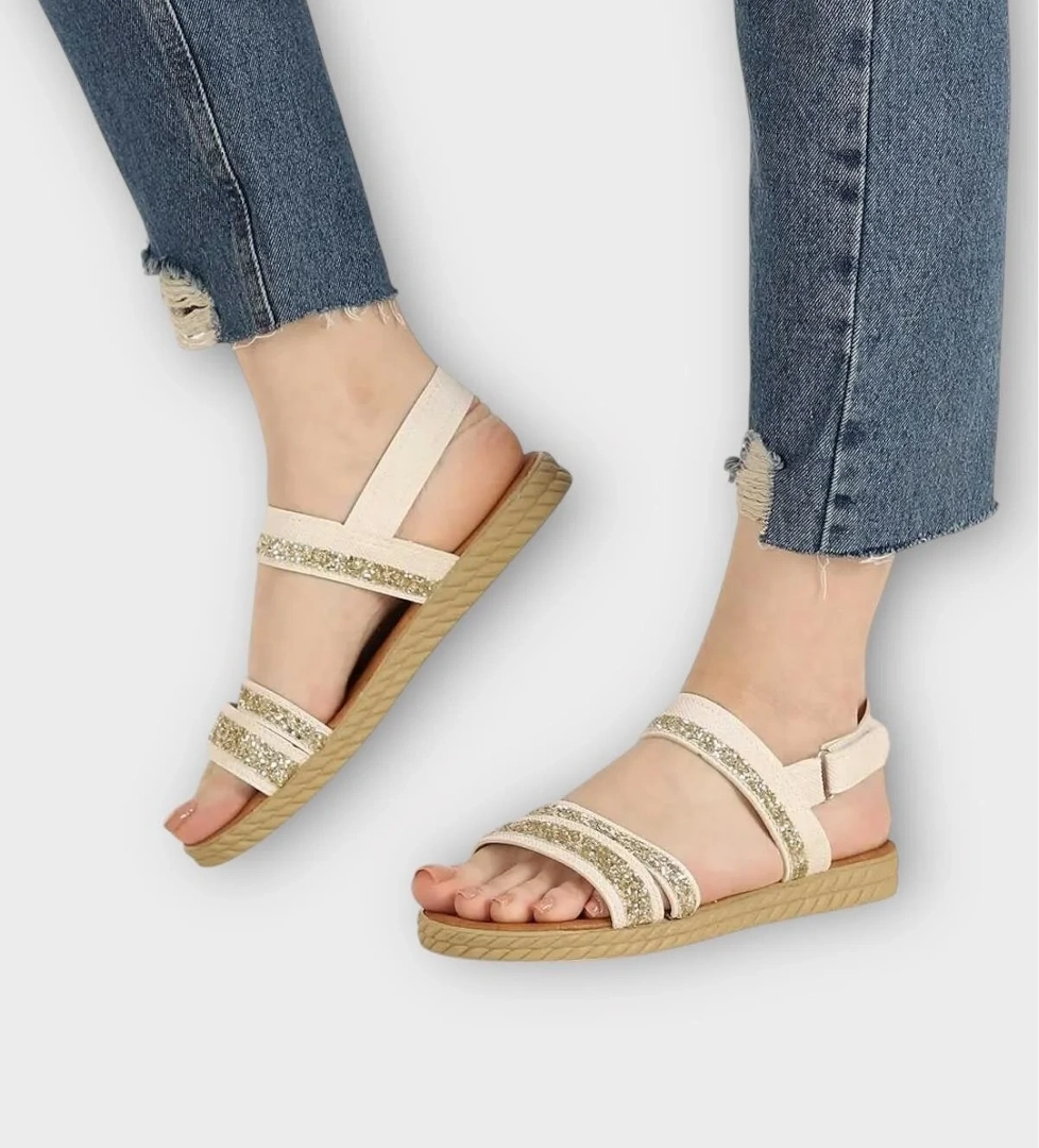 Liger Kadın Cırtlı Bant Detaylı Sandalet Beyaz Krem model görseli