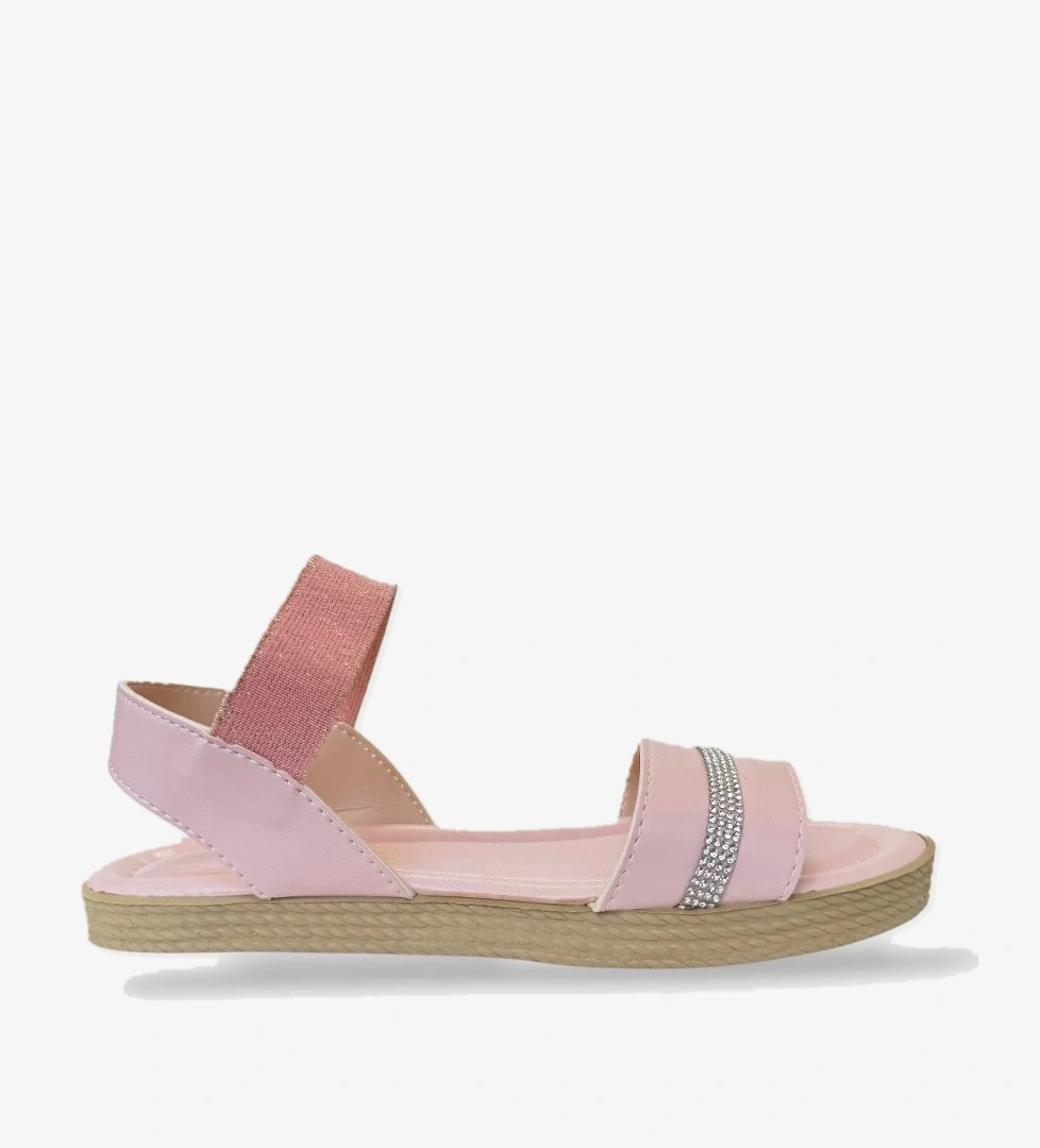 Kadın Taşlı Tek Bant Lastik Detaylı Sandalet PUDRA