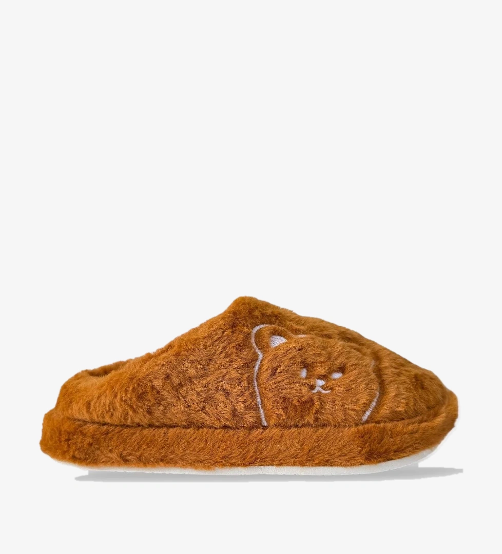 Önü Kapalı Ayıcık Baskılı Peluş Kadın Ev Terliği TABA - Görsel 1