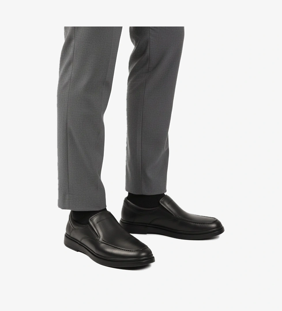 Siyah Hakiki Deri Erkek Casual Ayakkabı DSN 2029 M