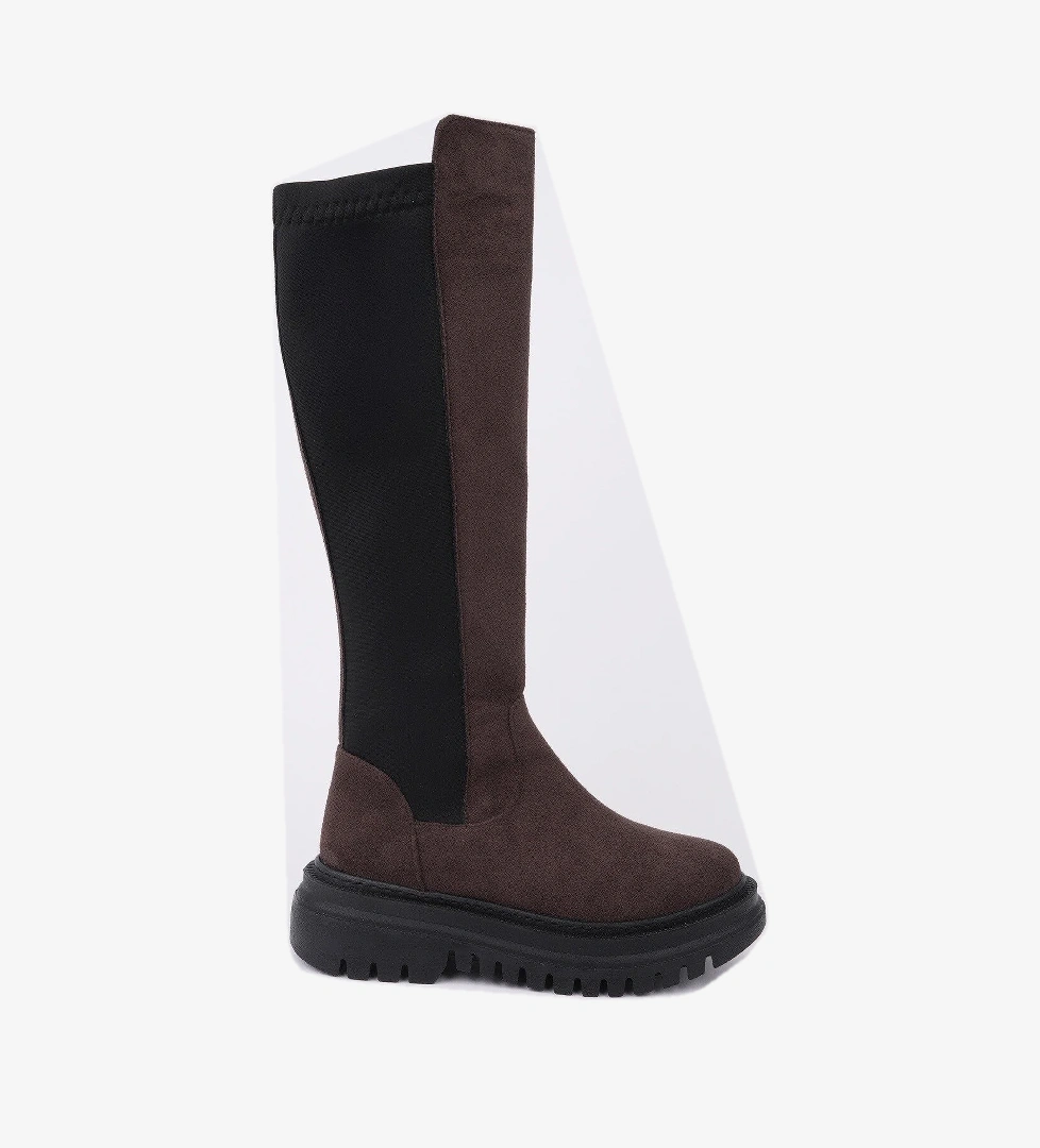 DİASA Süet Kalın Taban Streç Detaylı Fermuarlı Kadın Çizme
