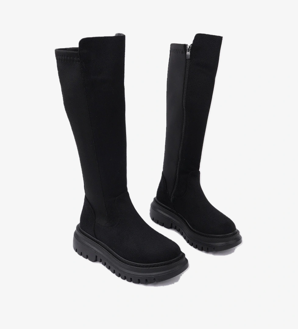 DİASA Süet Kalın Taban Streç Detaylı Fermuarlı Kadın Çizme - Görsel 1