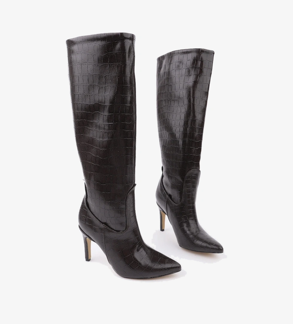 CLARİSSA Sivri Burun Kroko Desenli İnce Topuklu Kadın Çizme