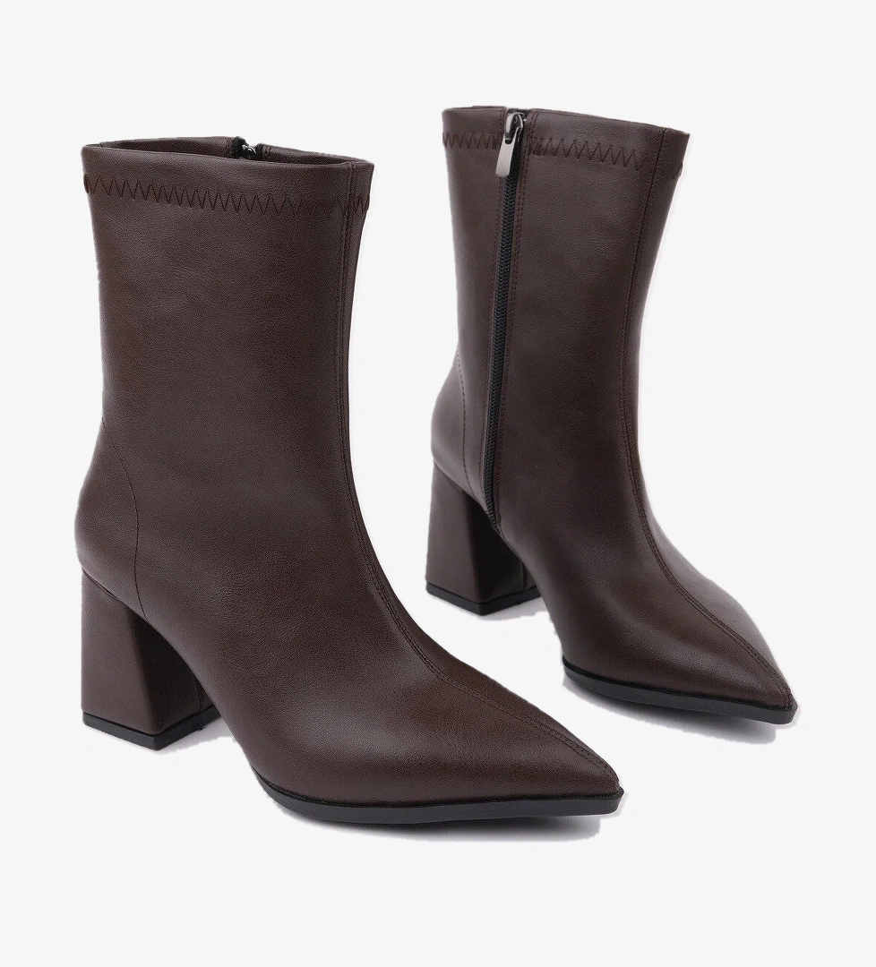 CODİ Sivri Burun Kalın Topuklu Fermuarlı Kadın Bot