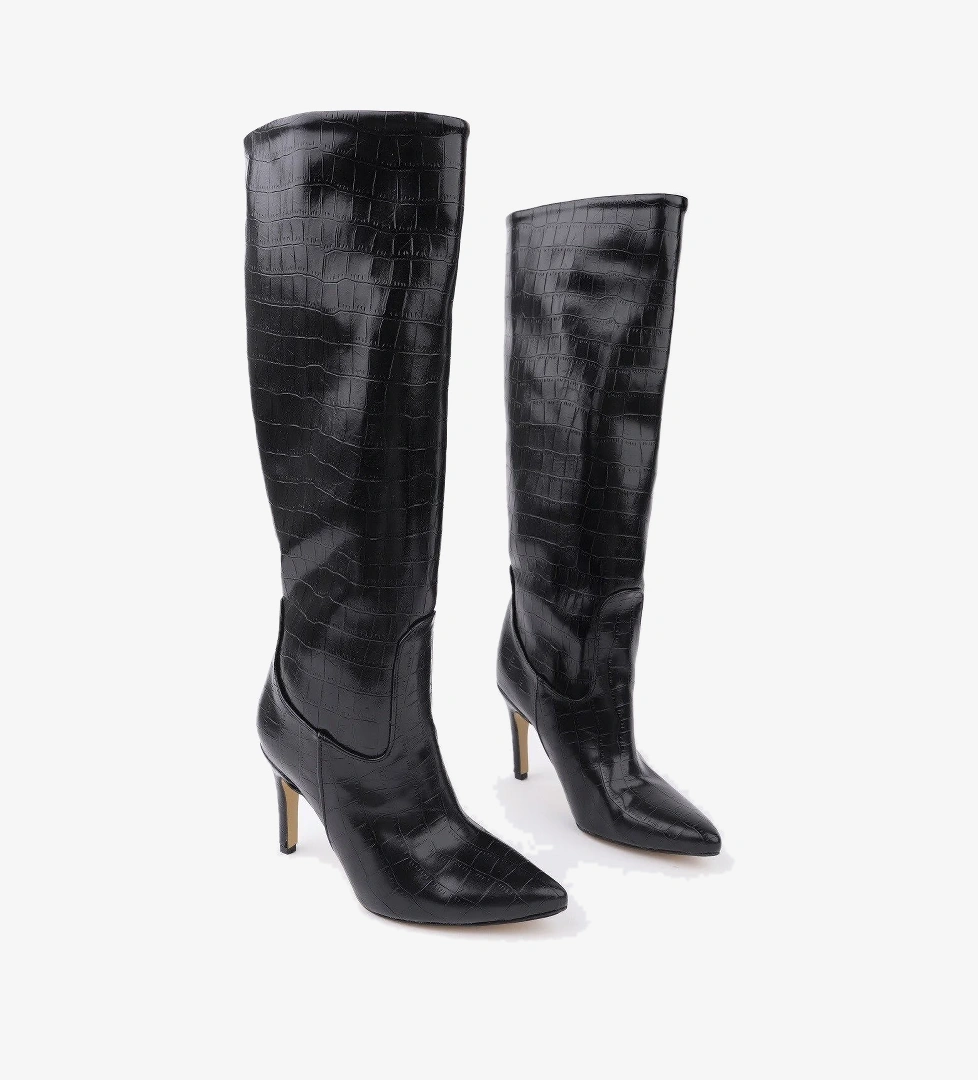 CLARİSSA Sivri Burun Kroko Desenli İnce Topuklu Kadın Çizme