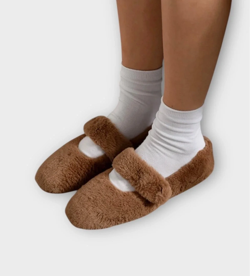 Tüylü Tek Kemer Cırtlı Panduf Kadın Ev Babeti KAHVERENGİ