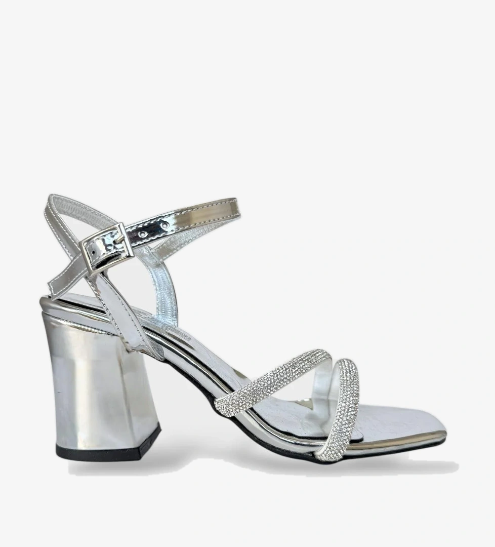 Liger Liger Kadın Çift Bantlı Taş Detay Topuklu Ayakkabı GÜMÜŞ Flo'da! Gümüş - 1. görsel