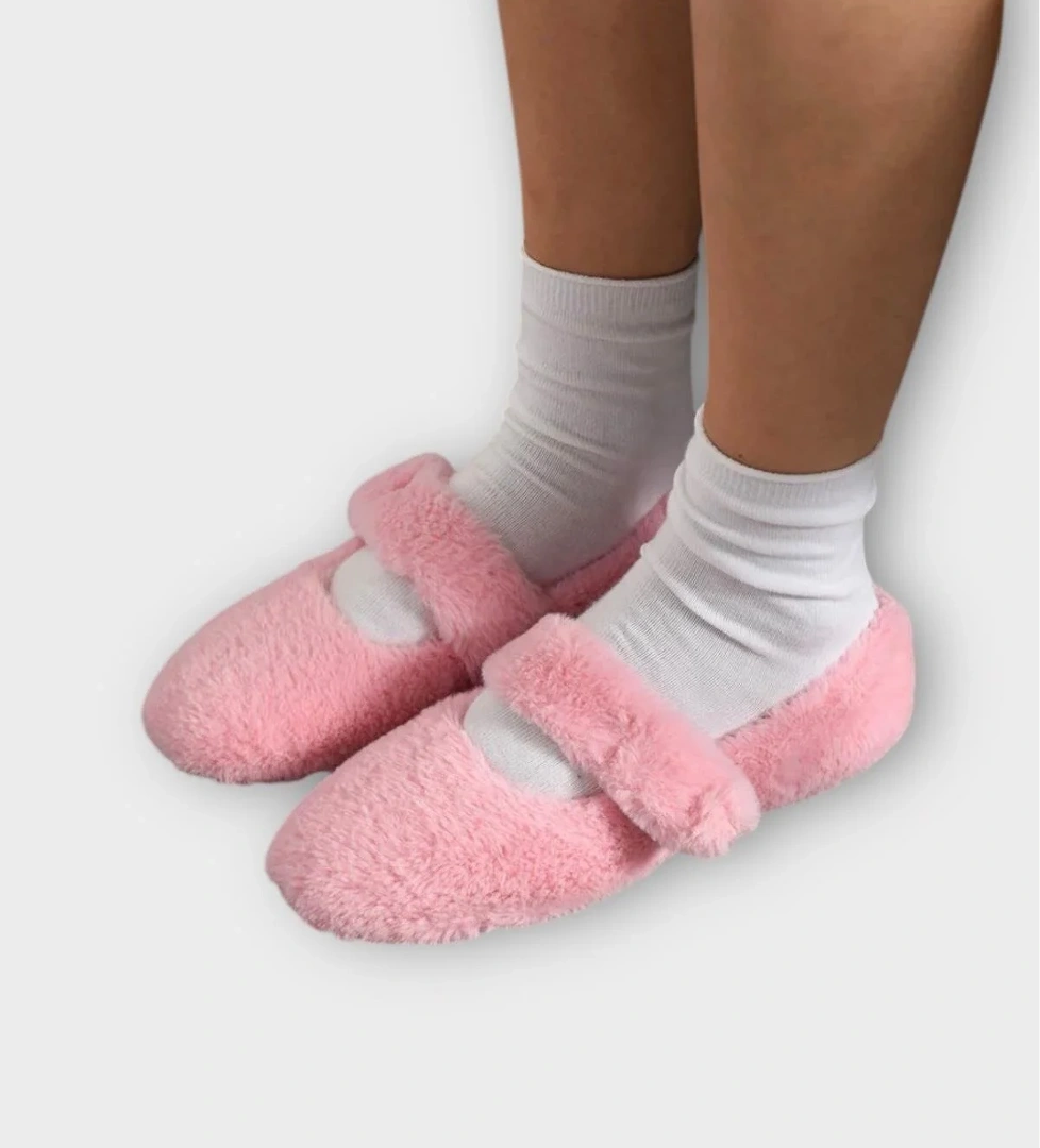 Tüylü Tek Kemer Cırtlı Panduf Kadın Ev Babeti PEMBE