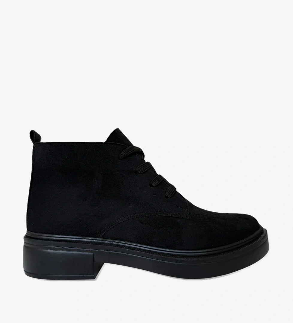 Kadın Nubuk Bağcıklı Yüksek Kauçuk Taban Bot SİYAH