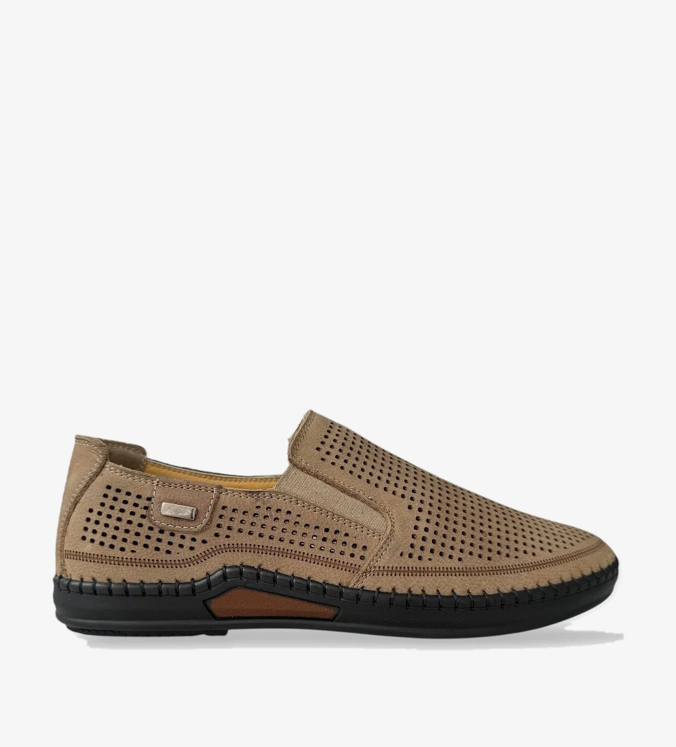 Erkek Hakiki Deri Ortopedik Yazlık El Yapımı Saraçlı Ayakkabı BEJ